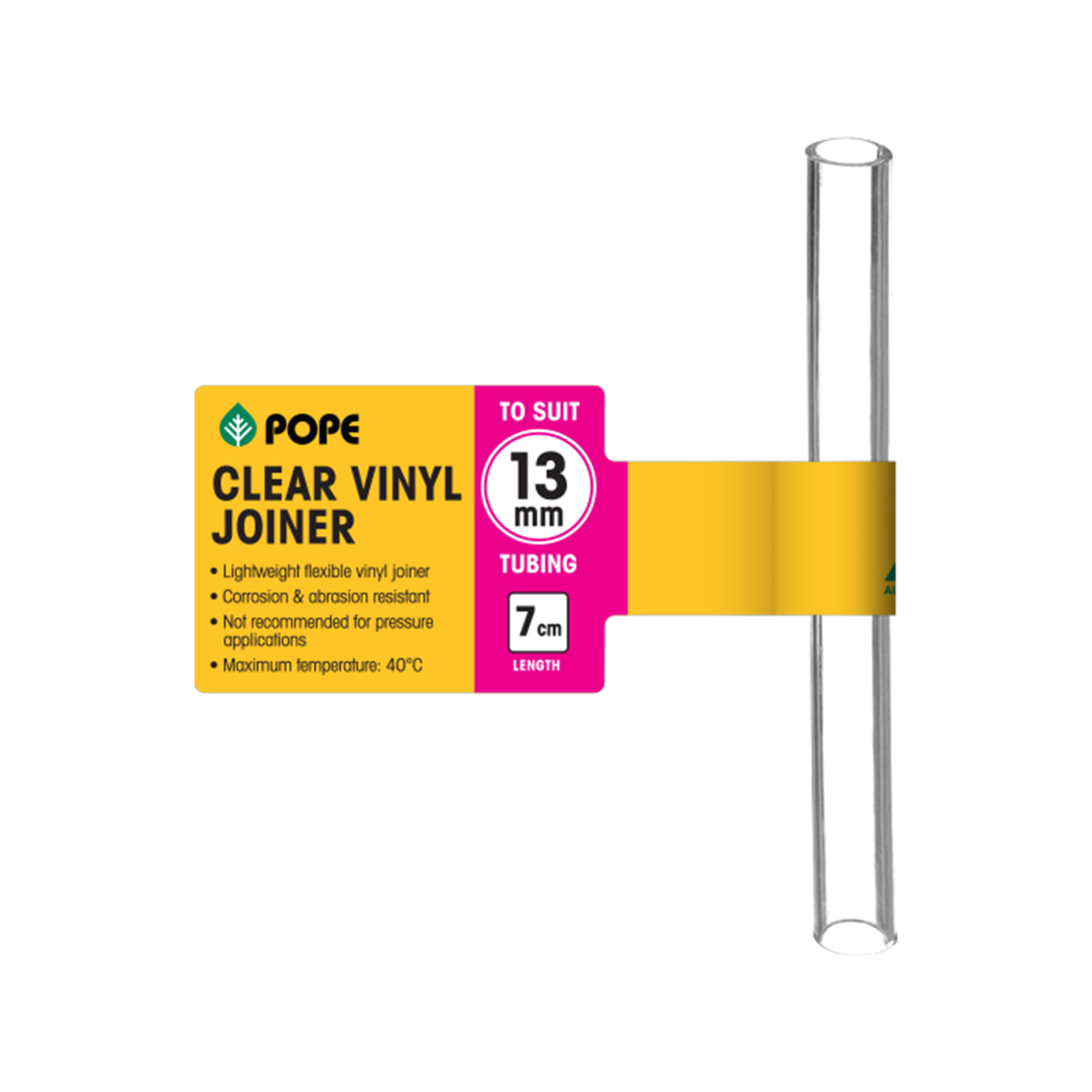 Pope 13mm x 7cm Clear Vinyl Tubing Joiner - Food Grade Hot Water PVC Connector