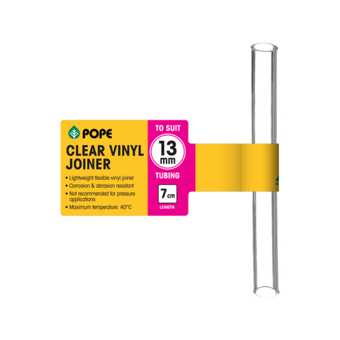 Pope 13mm x 7cm Clear Vinyl Tubing Joiner - Food Grade Hot Water PVC Connector