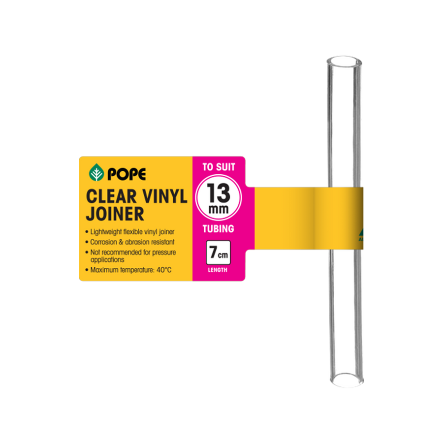 Pope 13mm x 7cm Clear Vinyl Tubing Joiner - Food Grade Hot Water PVC Connector