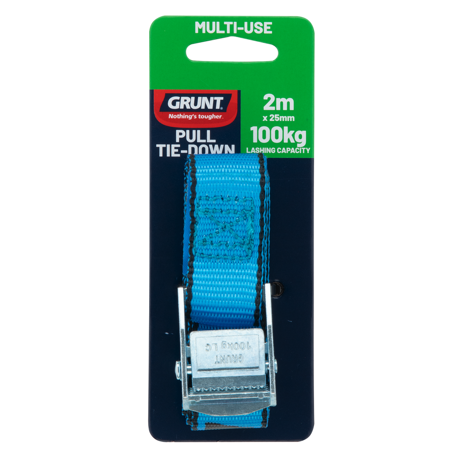 Grunt 25mm x 2m Pull Tie Down Strap, Quick Release, 100kg, Polyester, UV Protected