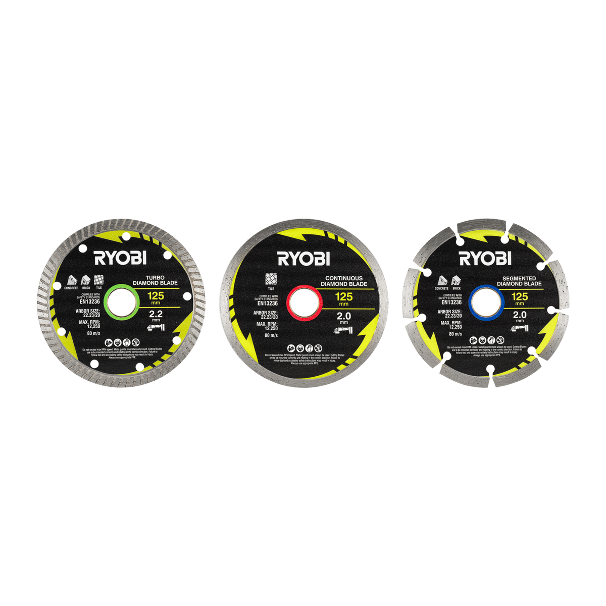 Ryobi 3 Piece Mixed Diamond Blade Set - 125mm - Durable Cutting Efficiency - SuperSaverAU - view 2