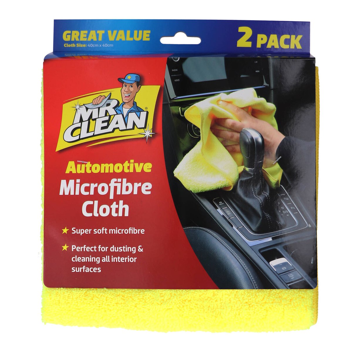 Mr Clean Microfibre Auto Cloth 2 Pack - 40cm x 40cm - Soft & Versatile - SuperSaverAU - view 1