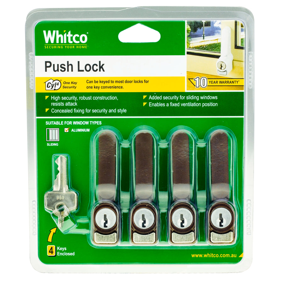 Whitco 4 Pack Sliding Window Push Lock - Mahogany Zinc Diecast