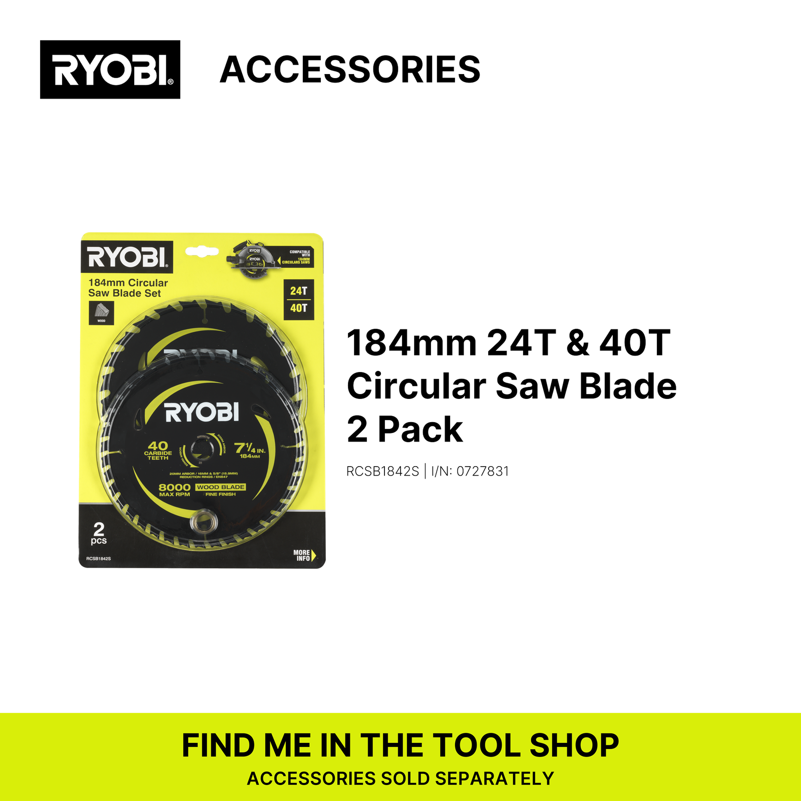 Ryobi 1500W 184mm Corded Circular Saw 45° Bevel 5500rpm RCS1500-G