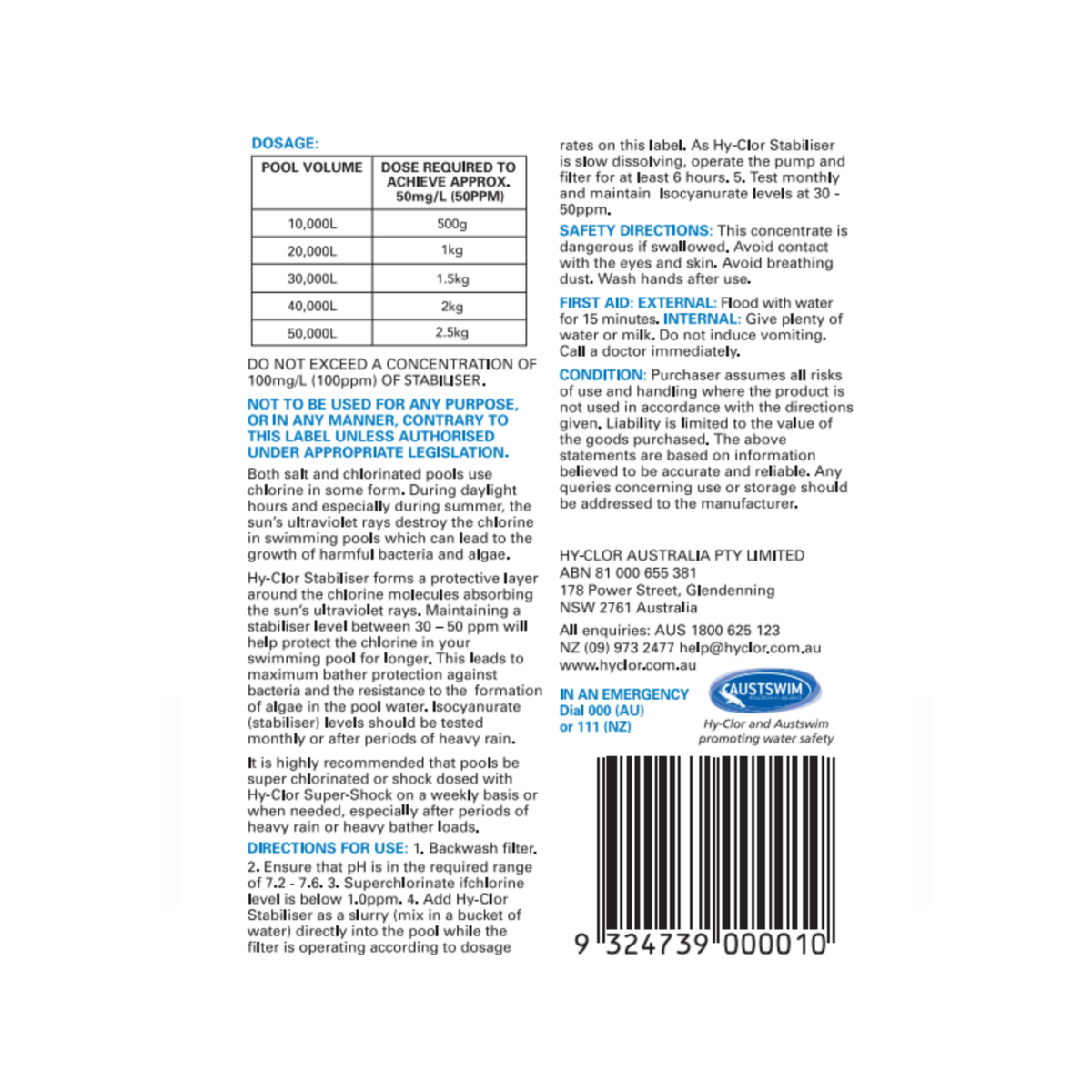 Hy-Clor 2kg Stabiliser Soft Pack Isocyanuric Acid Granules UV Protection - SuperSaverAU - view 5