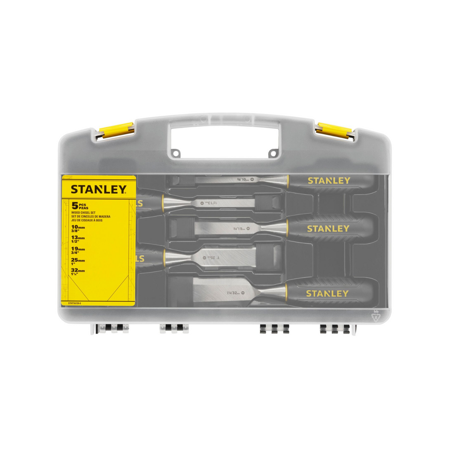 Stanley 5 Piece Essentials Chisel Set - 10mm to 32mm - Carbon Steel Blades - SuperSaverAU - view 1
