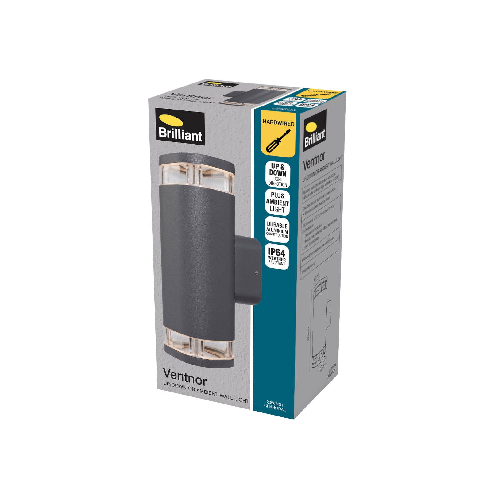 Brilliant Lighting Ventnor 8W Charcoal LED Up Down Wall Light Weather Resistant GU10 240V