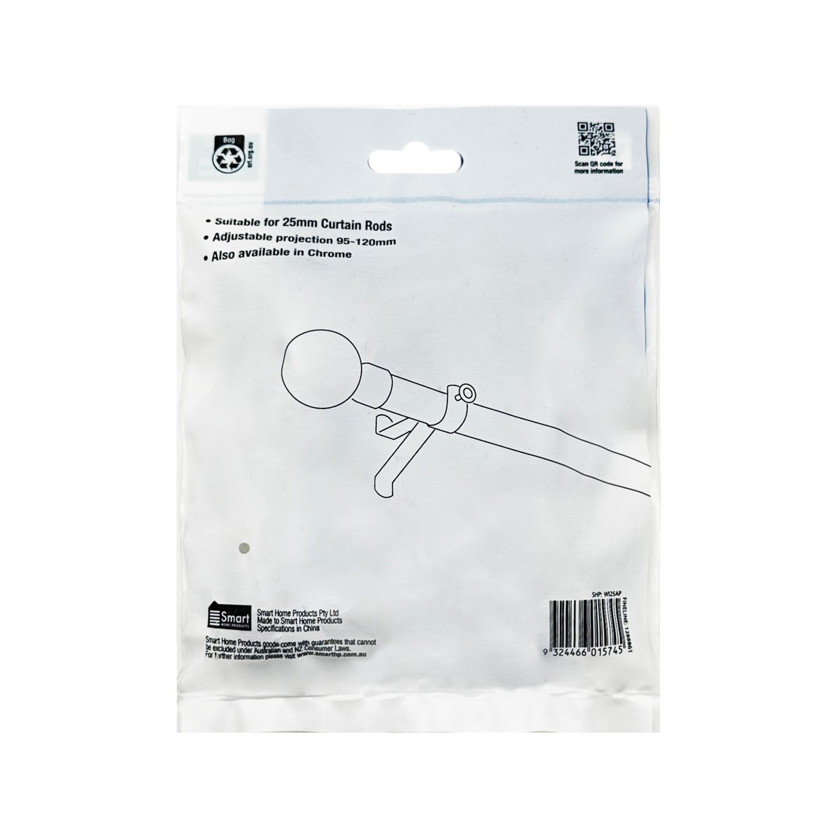 Windoware 25mm Black Adjustable Curtain Bracket 2 Pack - Metal Support - SuperSaverAU - view 5
