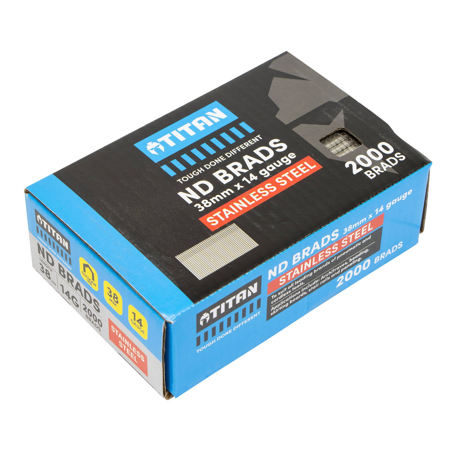 Titan 38 x 2mm 14G Stainless Steel Straight Collated ND Brad Nails 2000 Pack