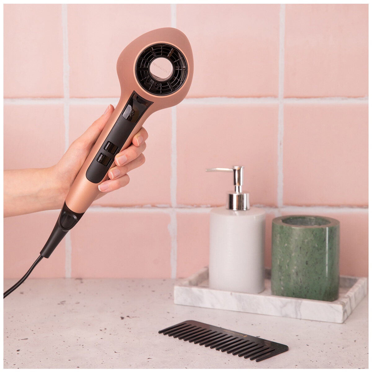 Remington Air3D Plus Hair Dryer - 1800W Motor - Smooth Conditioning - Rose Gold and Black - D7779AU