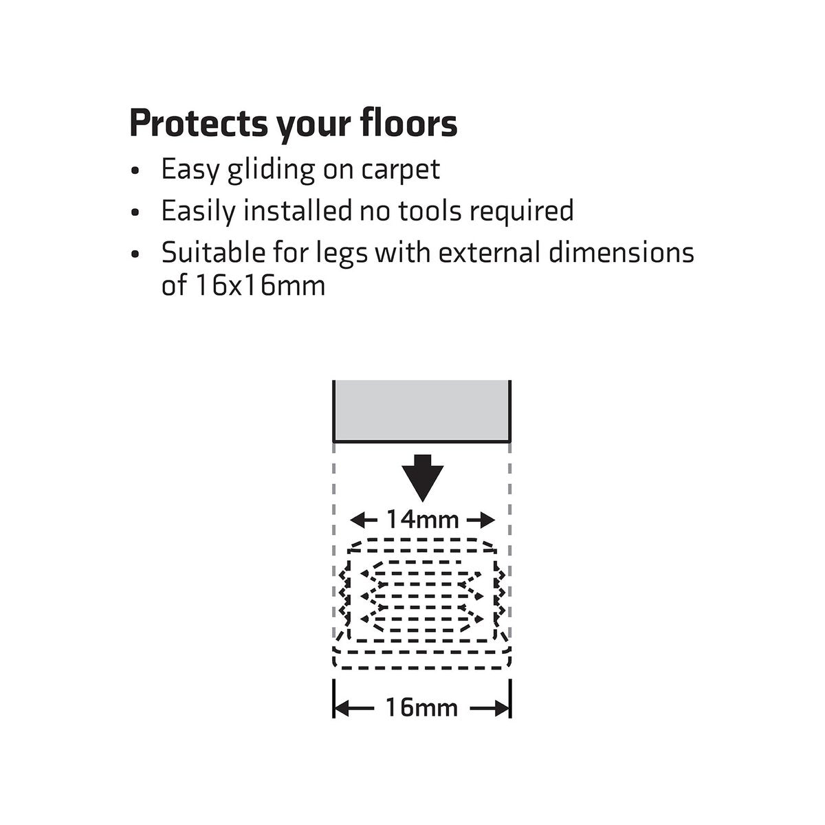Surface Gard 16mm Black Square Plastic Chair Tips 4 Pack - Floor Protection - SuperSaverAU - view 3