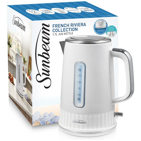 Sunbeam French Riviera 1.7L Kettle - White with Silver Accents, Rapid Boil, 360 Degree Base - KEM8107WH