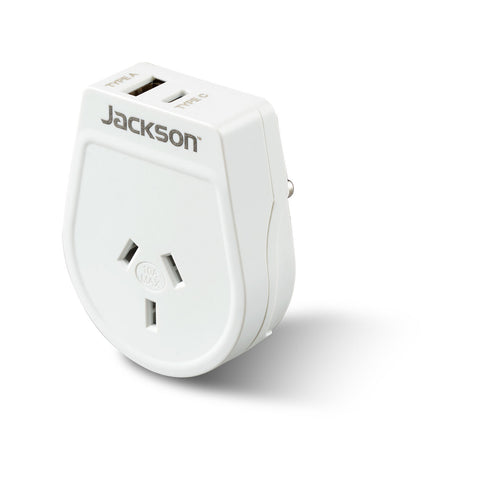 Jackson Outbound Slim USB-A & C Travel Adaptor - India, White