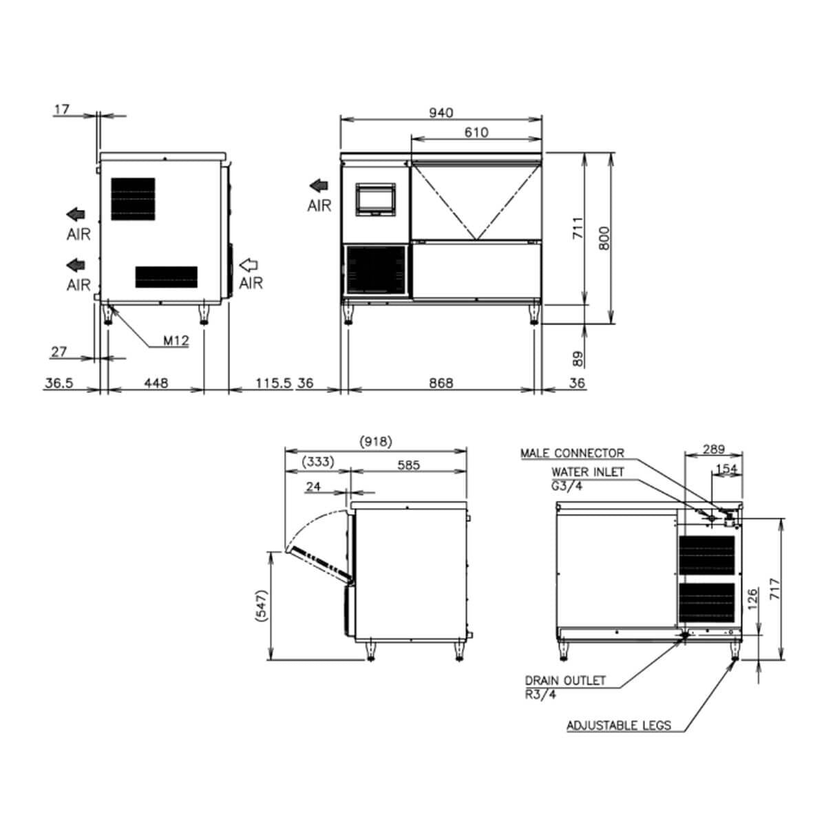 Hoshizaki Flake Ice Maker - Up to 125kg Per Day - Stainless Steel, CleanCycle6 System - FM-120KE-50-HC