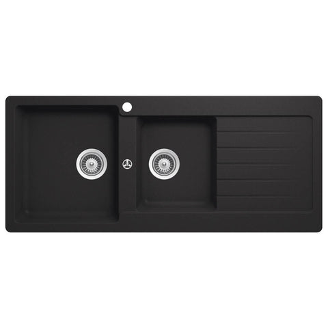 Abey 1 and 3/4 Bowl Granite Sink - Black - Right Hand Drainer - Overflow - Top Mount - TD200BL