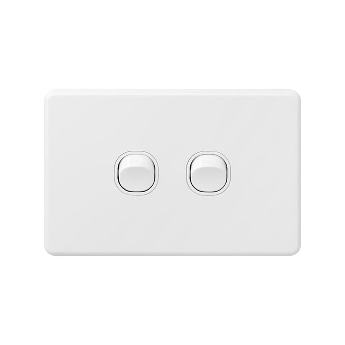 Deta X6 White Double Switch - 2 Gang - Polycarbonate - Classic Design - SuperSaverAU - view 1