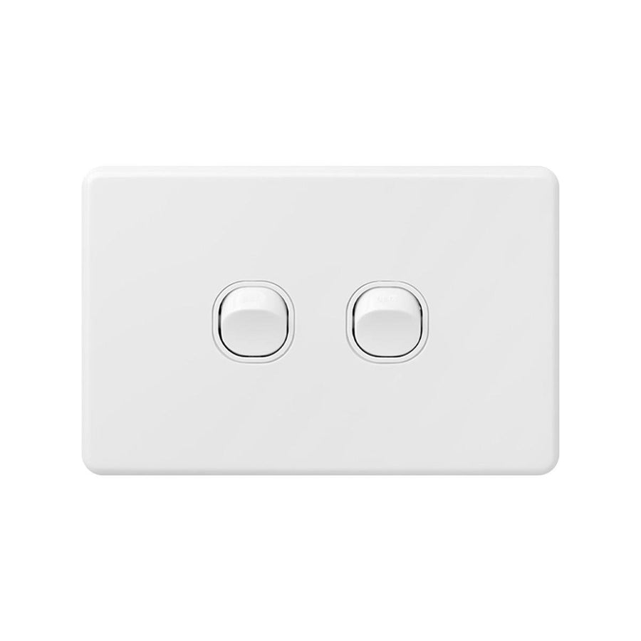 Deta X6 White Double Switch - 2 Gang - Polycarbonate - Classic Design - SuperSaverAU - view 1