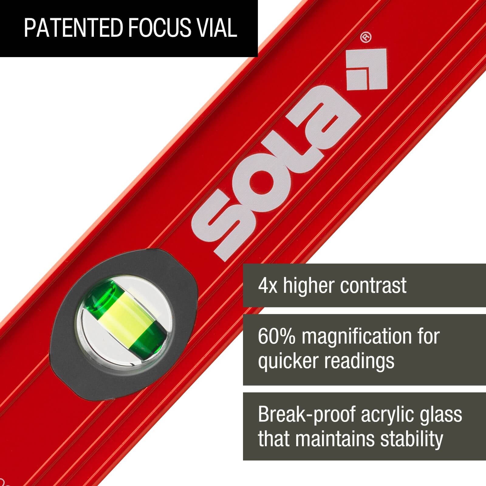 Sola 40cm Red Aluminium Spirit Level 3 Vials Waterproof