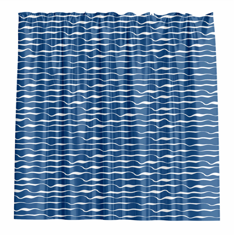 Barelli Shower Curtain - 180 x 180cm - Blue Textured Waves - Water-Resistant - SuperSaverAU - view 1
