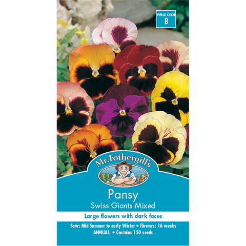 Mr Fothergill Pansy Swiss Giants Mixed Seeds 75mm Hardy Perennial - SuperSaverAU - view 1