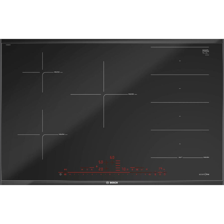 Bosch 80cm Series 8 Accentline induction cooktop - five zones, FlexInduction, PerfectFry Plus - PXV890DV5E
