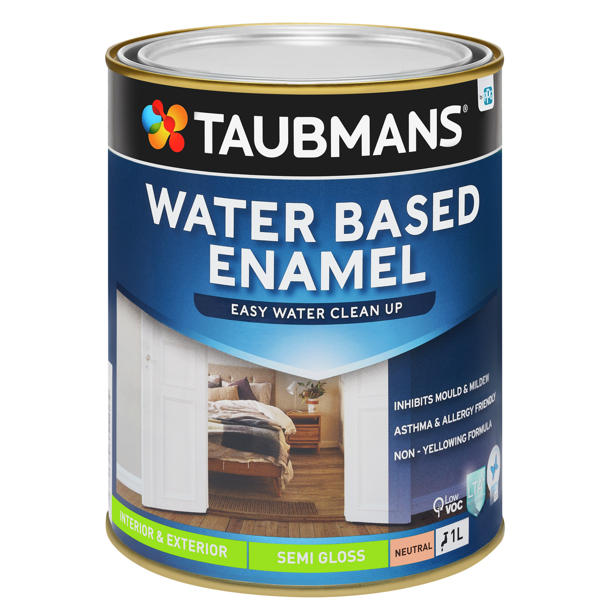 Taubmans 1L Neutral Semi Gloss Water Based Enamel Paint - Low VOC - Mould Resistant - SuperSaverAU - view 1
