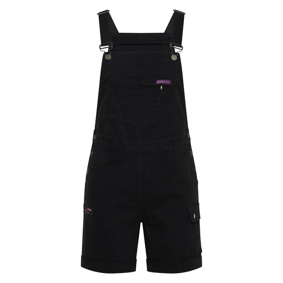 Green Hip All Women Shortalls Black Size 8 Cotton Drill with Cargo Pocket