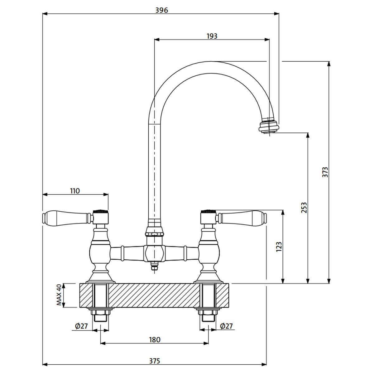 Armando Vicario Provincial exposed breech kitchen tap - chrome, gooseneck, 360 degree swivel - 400160-LF