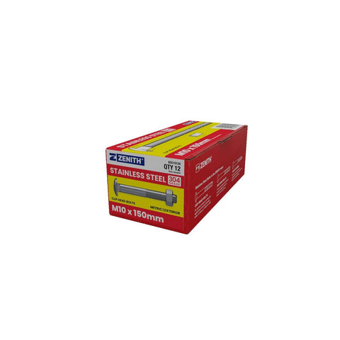 Zenith Stainless Steel 304 Grade Cup Head Bolts M10 x 150mm 12 Pack - SuperSaverAU - view 1
