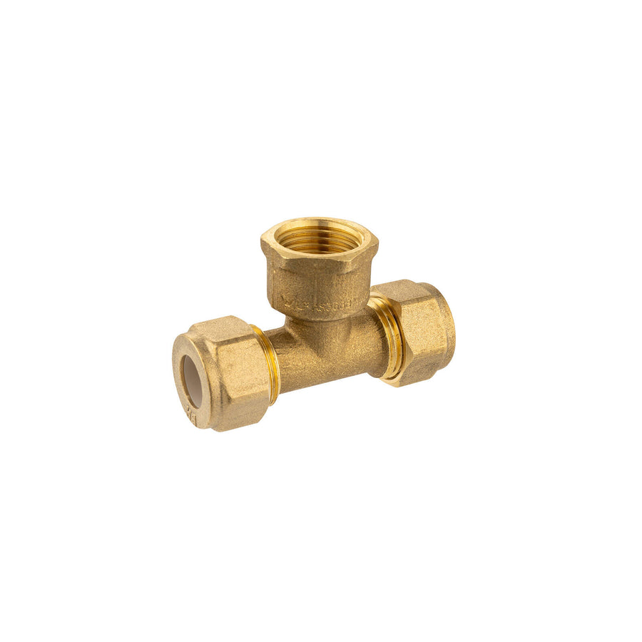 Brasshards 15C x 15C x 15FI Brass Female Centre Compression Tee Lead Free