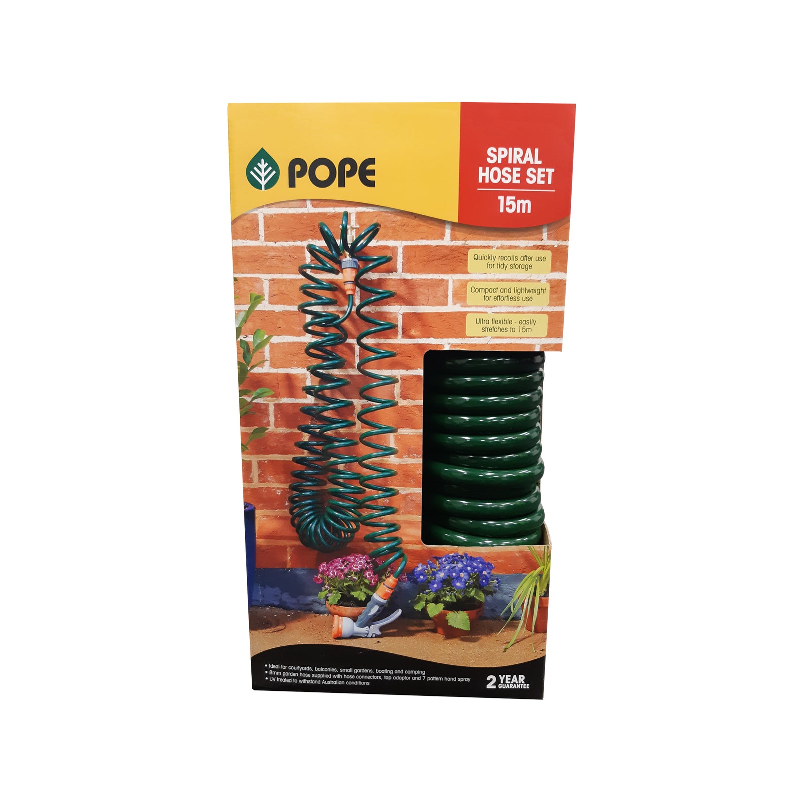 Pope 8mm x 15m Spiral Hose Set, Polyurethane Kink & UV Resistant Garden Hose