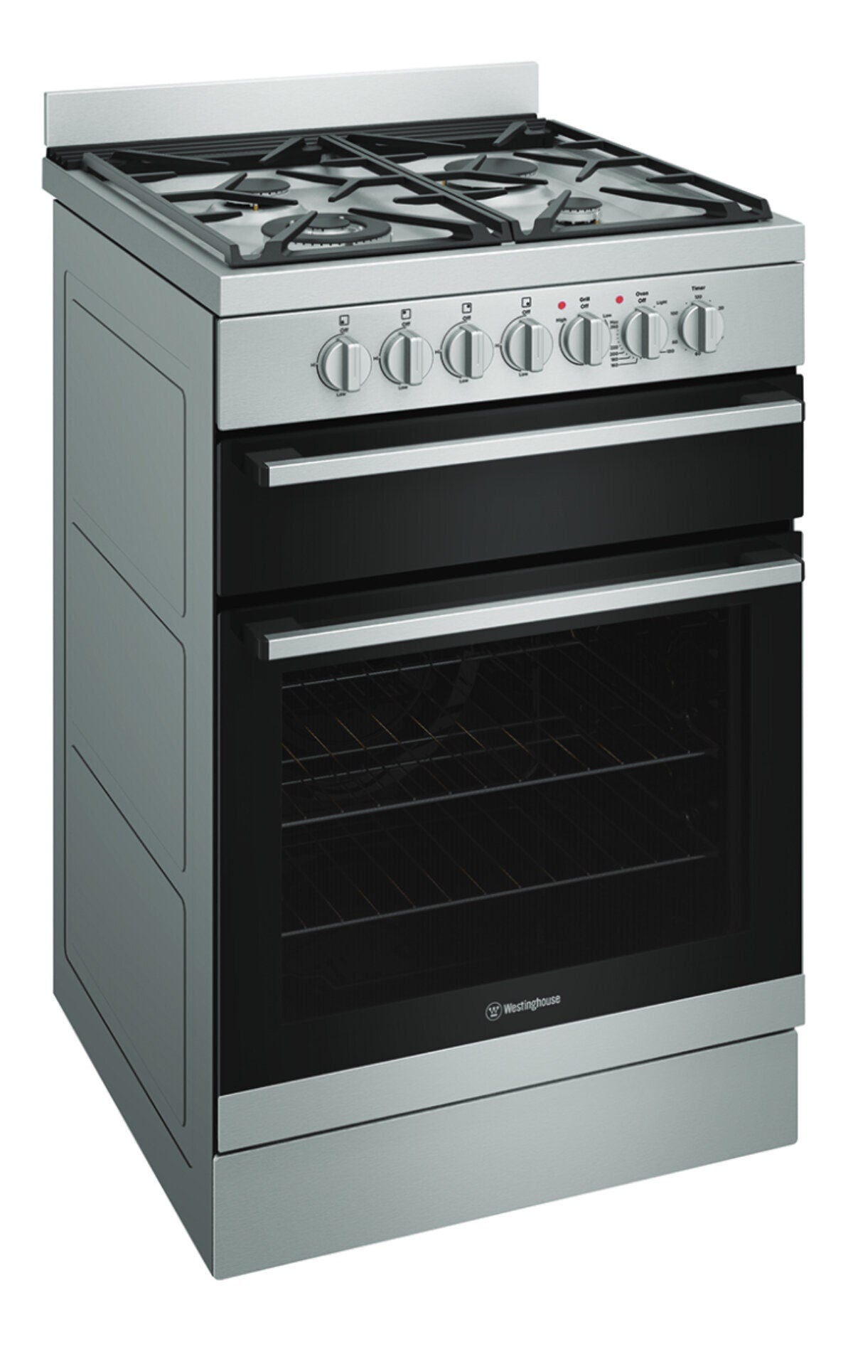 Westinghouse 60cm Dual Fuel Upright Oven - Stainless Steel, Wok Burner, 80L Oven - WFE612SC