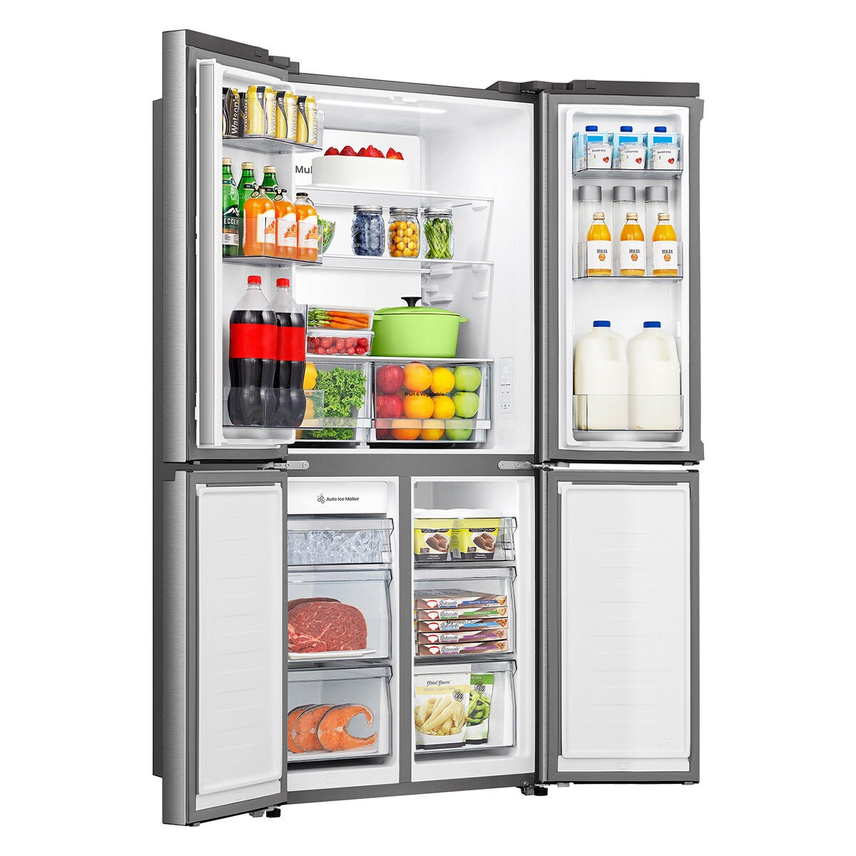 Hisense 483L PureFlat French Door Fridge - Stainless Steel - Non-Plumbed Ice and Water - HRCD483TSW