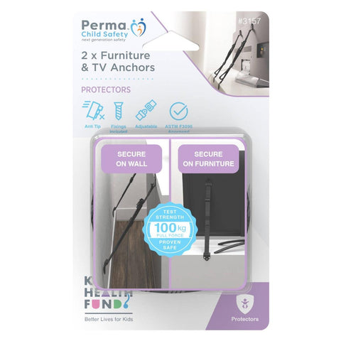 Perma Child Safety TV and Furniture Anchors 2 Pack - Adjustable 14.5cm to 90cm - Holds up to 100kg - SuperSaverAU - view 1