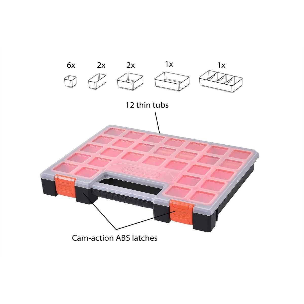 Tactix Organiser - 405mm - PP - 12 Removable Tubs - SuperSaverAU - view 4