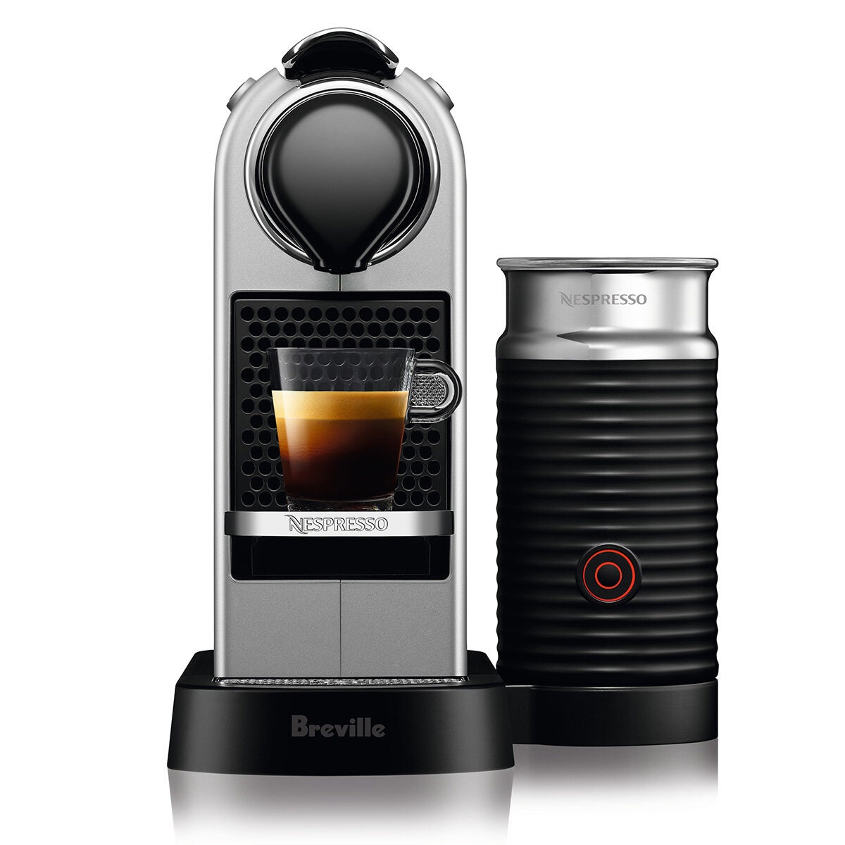 Breville CitiZ Nespresso capsule machine 1L - Silver, Aeroccino3 milk frother, 19 bar pump - BEC660SIL
