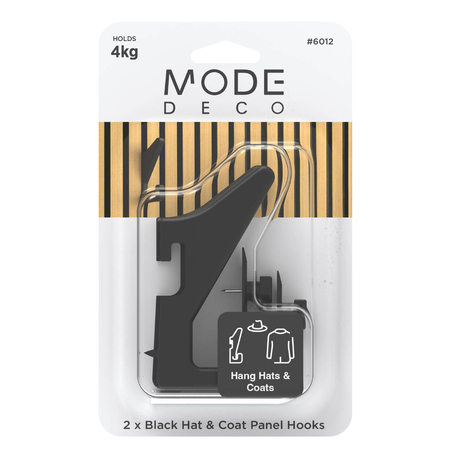 MODE Acoustic Panelling Hat & Coat Hooks - 2 Pack, Black