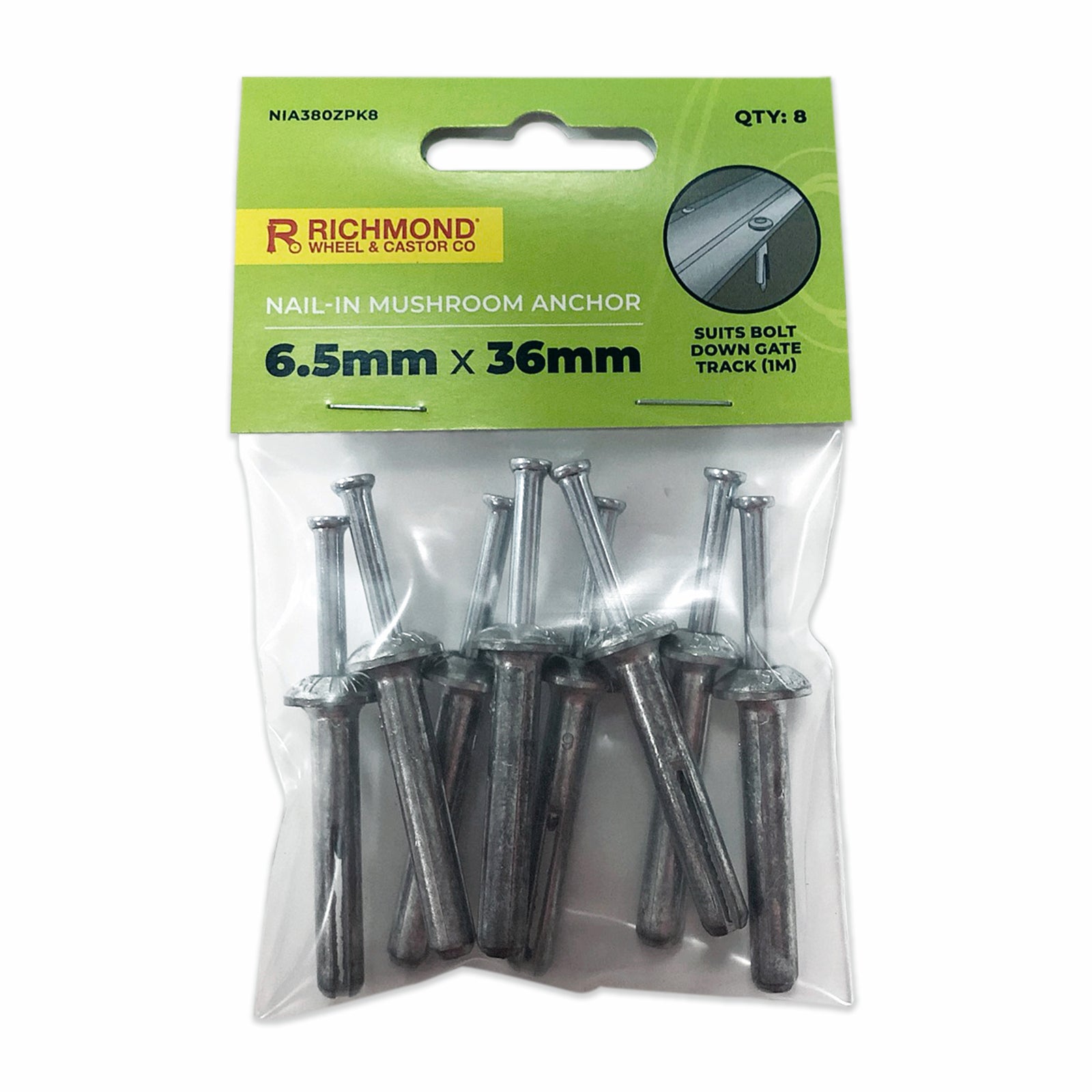 Richmond 6.5 x 36mm Zinc Alloy Nail In Mushroom Head Anchor Bolt 8 Pack