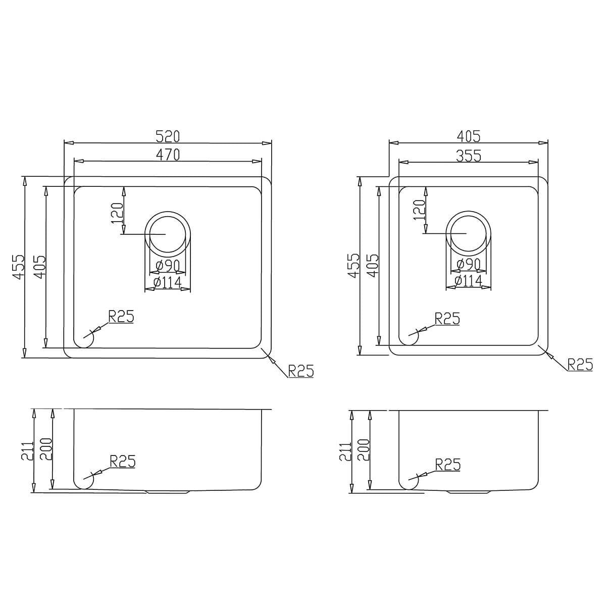 Titan Large and Medium Bowl Sink - Brushed Steel, 18/10 Stainless Steel, No Drainer - TSSS4052
