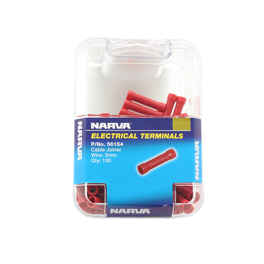 Narva Cable Joiner Butt Splice 2.5-3mm Red Flared Vinyl 100 Pack - SuperSaverAU - view 1