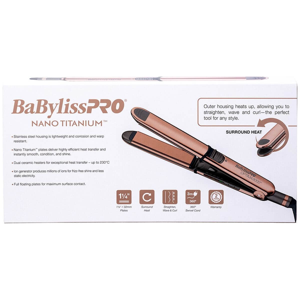 BaBylissPRO Optima 3000 32mm Hair Straightener - Rose Gold - Ion Multiplier Technology - 900638