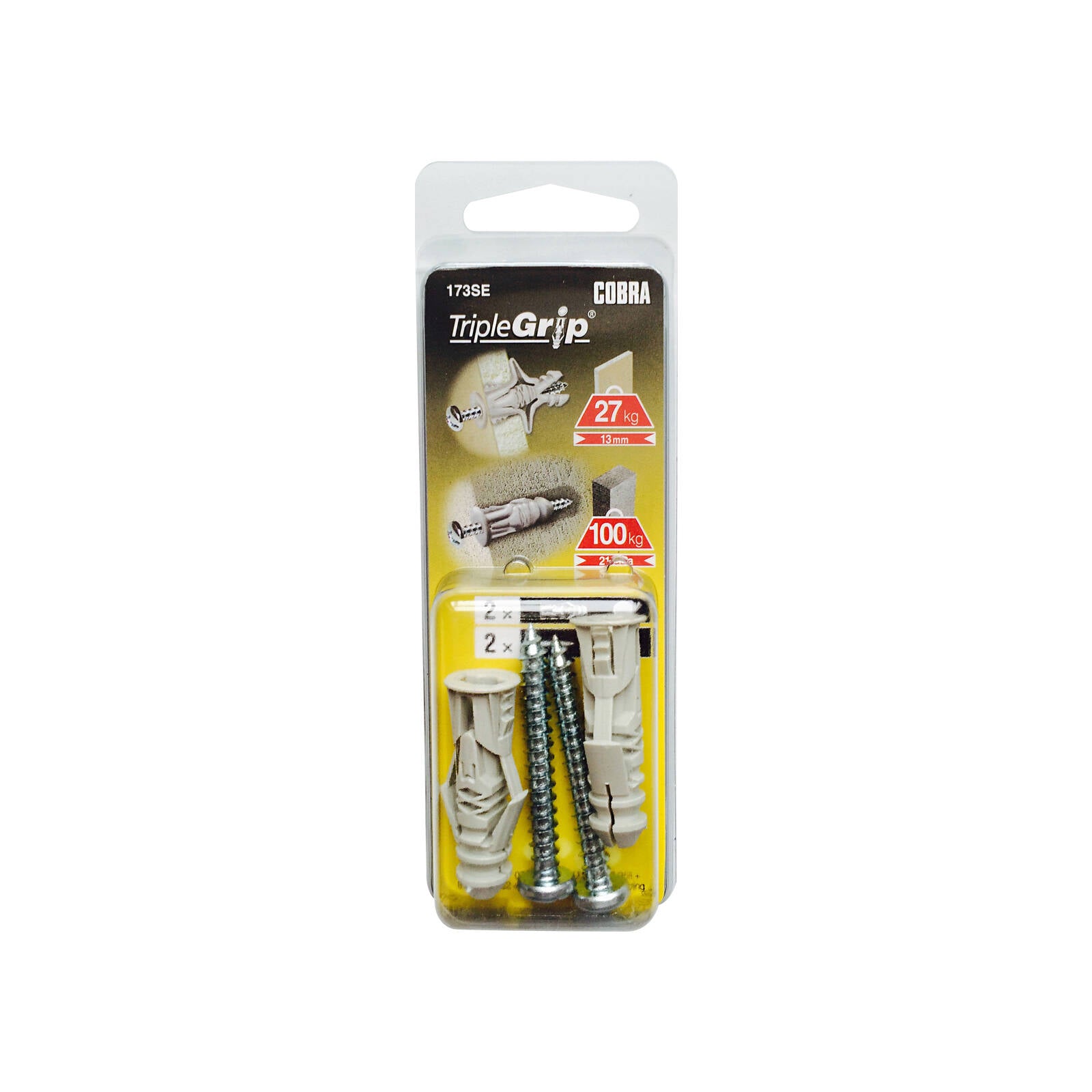 Cobra 6.0mm Silver Triple Grip Anchor Screws 2 Pack Wall Fixings