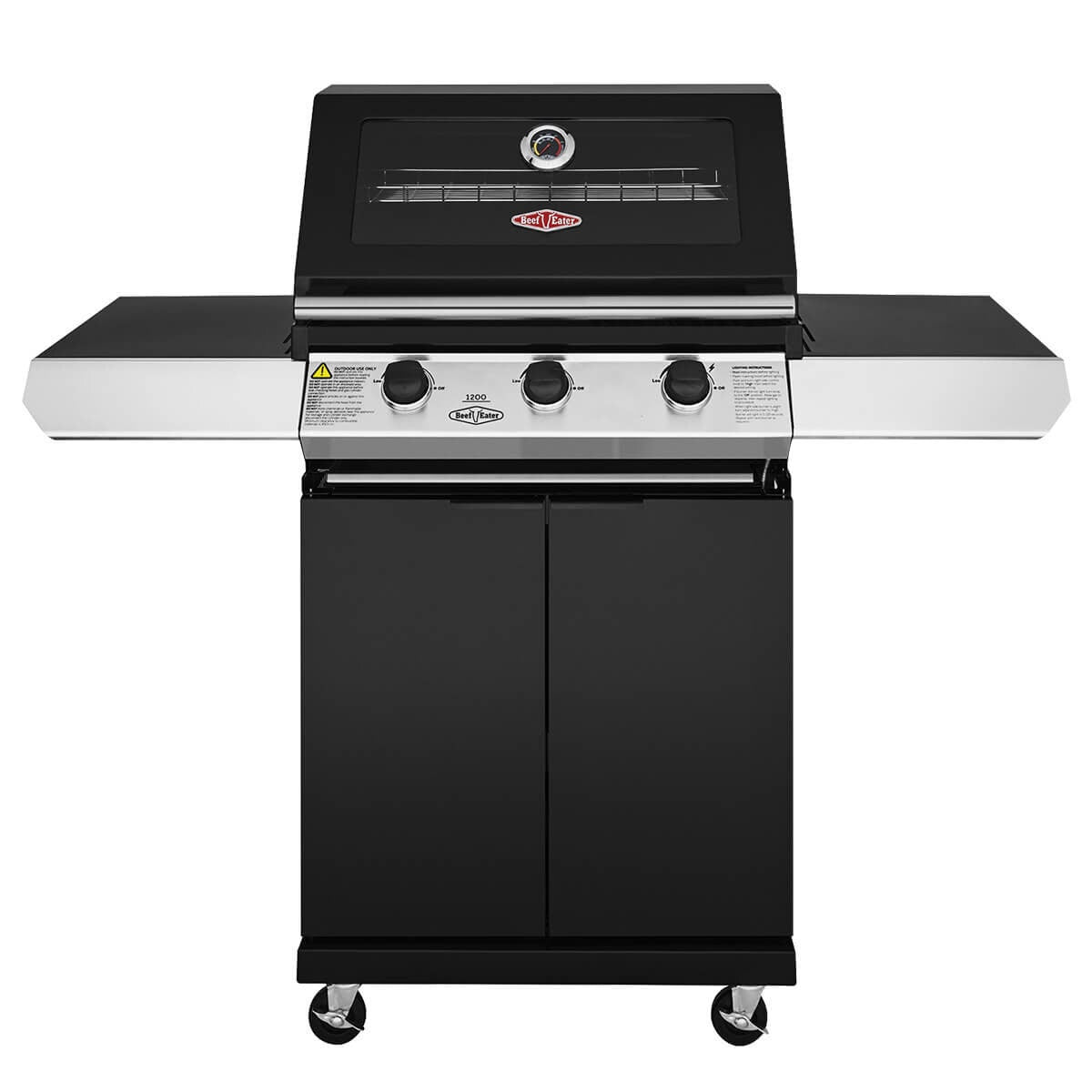 Beefeater 1200 Series 3 Burner LPG BBQ with Trolley - Black - Lockable Castor Wheels - BMG1230BB