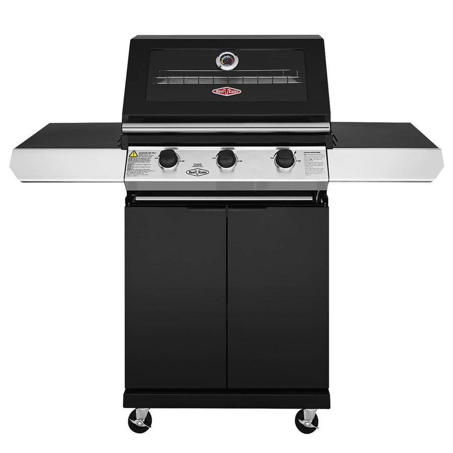 Beefeater 1200 Series 3 Burner LPG BBQ with Trolley - Black - Lockable Castor Wheels - BMG1230BB