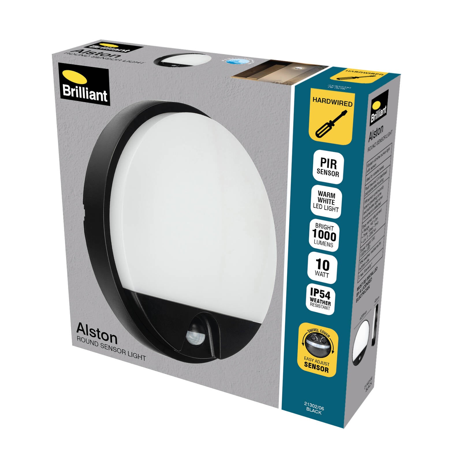 Brilliant 10W Alston Black Slimline Round Bunker Sensor Light Outdoor 21302/06