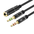 3.5 mm Audio Mic Splitter Cable - 1 Female Jack to 2 Male Plugs, Black