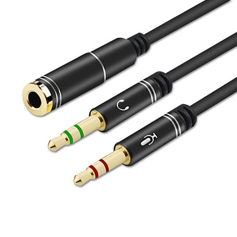 3.5 mm Audio Mic Splitter Cable - 1 Female Jack to 2 Male Plugs, Black