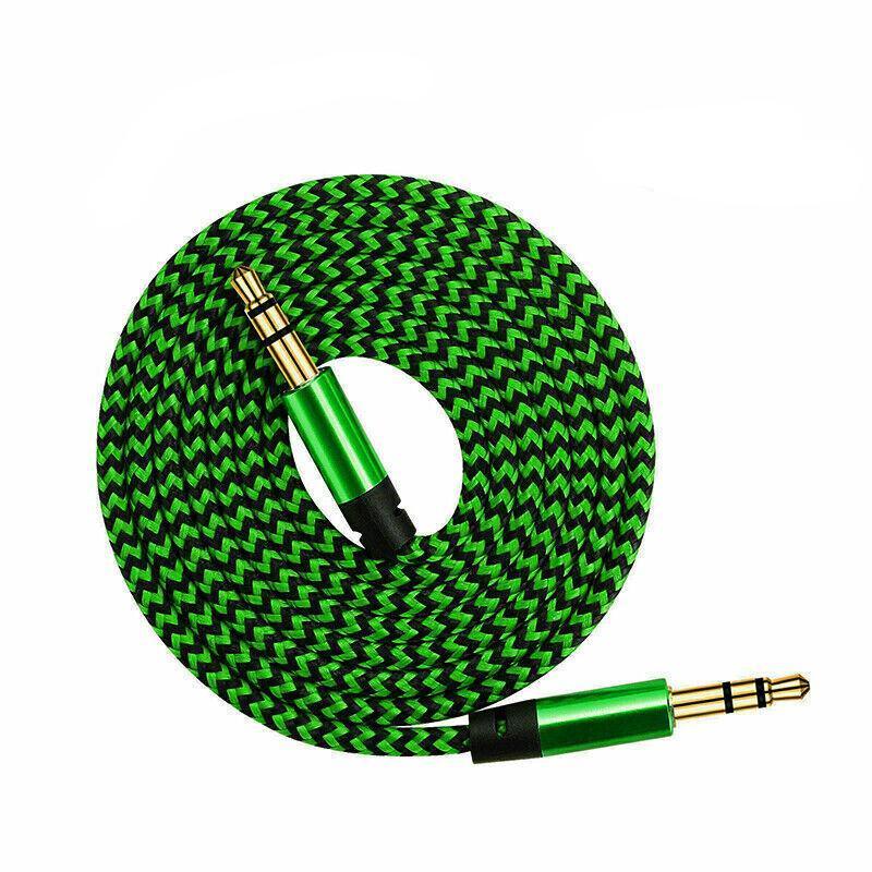3.5mm Aux Cable 1m Braided Male to Male Audio Lead - Green