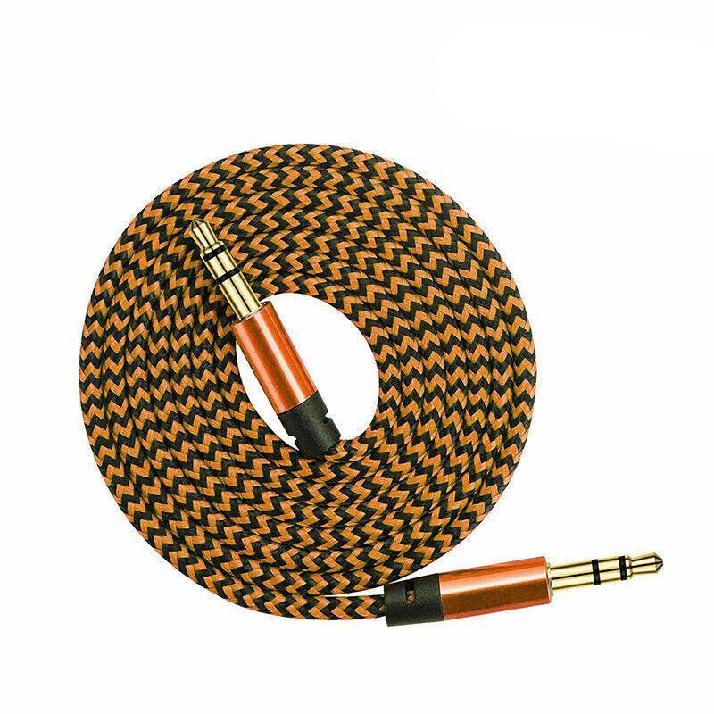 3.5mm Aux Cable 1m Braided Male to Male Audio Lead - Orange