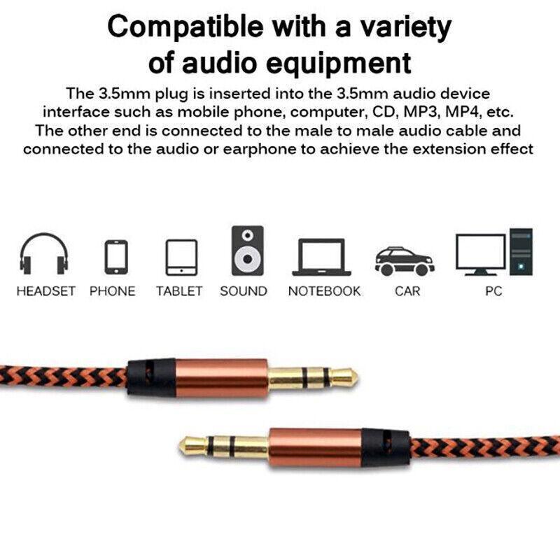 3.5mm Aux Cable 1m Braided Male to Male Audio Lead - Orange - view 4